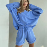 Cotton Sets Women 2020 New Autumn Casual Two Pieces Loose Tops and Short Pants Outfits Solid Tracksuit
