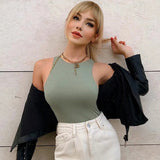 Fongt Women's Sexy Plastic Off-The-Shoulder Round Collar Solid Color Sleeveless Bottom