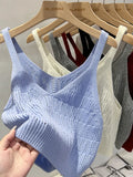 Knitted Vests Women Top V-neck Solid Tank Blusas Mujer De Moda 2024 Summer Fashion Female Sleeveless Casual Thin Tops-Outfit
