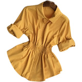 Clear Color Lapel Tightened Long-Sleeved Shirt-Outfit