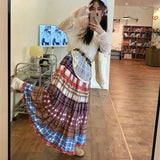 Boho Plaid Patchwork Long Skirt-Outfit