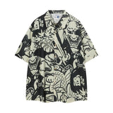 Gothic Japanese Anime Graphic Shirt Men Oversized Button Up Shirts Hip Hop Vintage Blouses Harajuku Loose Casual Summer