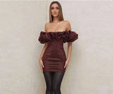 Dress Women 2023 New Arrivals Ruffle Off The Shoulder Bodycon Dress House of Cb Black Evening Party Dress-Outfit
