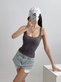 Trendy Women's Wear Pure Collar Solid Color Bottom Vest Summer New Style Slim Sleeveless Halter Top-Outfit