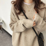 Neck Sweater Autumn And Winter 2024 New Loose Fashion Retro Lazy Style Solid Color Pullover Soft Waxy Sweater-Outfit