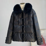 The New Chinese Wind Fox Fur Collar Can Take Off Fur Down Jacket Short Mink White Duck Down Winter Coat Female-Outfit