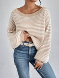 Fongt Temperament Collar Spring And Autumn Knitted Sweater Classic Stripe Bump Color Cover Casual Top