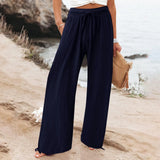 Casual Solid Color Trousers Wide