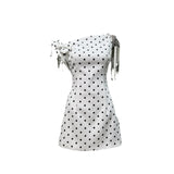 Literary And Artistic Self-Sense Design 2025 Pop Wave Point Oblique Shoulder Tie Bow Girl