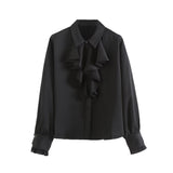 Lotus Leaf Laminated Decorative Satin Texture Shirt 2102796 In Early Spring-Outfit