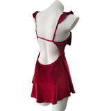 Fongt Pajamas Women Autumn And Winter 2025 New Velvet Splicing Mesh Bow Pyjab Skirt Pure Beauty Back Slings Aja Skirt