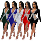Sparkly Rhinestone Bodycon Bandage Dresses for Women Mesh Patchwork Elegant Cut Out Celebrity Runway Night Party Dress Robe-Outfit