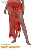 Women’s Sexy Bikini Cover Up Sheer Hollow Out Beach Dress Maxi Knit Skirt Split Tassels Crochet Cover Up Skirts Beachwear