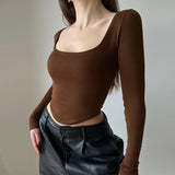 Knitted Underwear Short-Style Long-Sleeved Blouse 2023 Spring New Women's Casual Bottomed Shirt-Outfit