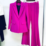 QUALITY Newest 2023 Runway Designer Suit Set Women's Career Single Button Blazer Jacket Flare Pants Suit 2pcs
