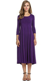 Women Round Neck Shirt Half Sleeve Solid Long Skirt Color Wide Hem