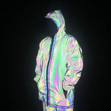 Dazzling Reflective Trench Coat European Size Loose Cloak Laser Luminous In The Long Jacket Jacket-Outfit