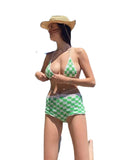 Women's New Seaside Bikini Sexy Halted Knit Lace Vest Vacation Shorts Set-Outfit