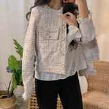 2022 New Autumn Women Single-Breasted Tweed Jacket High Quality Female Elegant Korean Chic Short