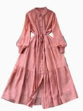 Fongt Fashion Casual Long-Sleeved Shirt Dress Women Loose Tidive With Long Skirt 0515