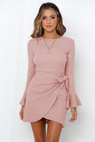 Fashion Autumn Small Horn Ruffled Long Sleeve Slim-fit Bow Elegant High-end