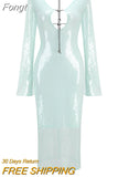 Autumn 2023 New Women's Sexy Deep V Long Sleeve Backless Sequins Tight Long Dress Elegant Evening Dress