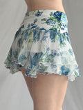 Fongt Babes Wind Screen Printing Irregular Lace Low-Rise Mini Skirt Holiday Thin Thin Short Skirt