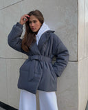 Fongt Winter New Thickened Collared Waist Cotton Coat Thin Solid Cotton Coat Woman