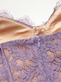 Women Summer Dress 2023 New Arrivals Purple Bodycon Birthday Party Dress Lace Vintage Dress Evening Club Dress-Outfit