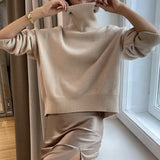 Fongt Selling Solid Women's Knitting Knitting Jacket High-Collar Sweater Loose 066