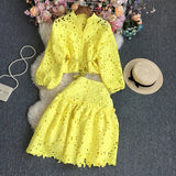 Pure Lace Long Sleeves + Half Skirt Suit-Outfit