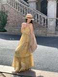 Fongt Xixi 2025 Summer New Retro High-Rise Sling Dress Print Pure Desire Holiday Dress Women 88328