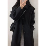 Woolen Coat Is Popular For Women In The Spring And Summer Of 2023, The New Korean Version Of Black Medium-Length Tweed Coat Is Popular To Thicken.-Outfit