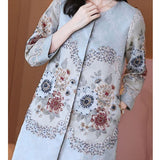 Vintage Jacquard Flower Print Autumn Winter Long Overcoat Outwear Women's luxury Crystal Beaded Plus Size Jackets