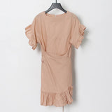 Fongt Spring New Dress Women Simple Fashion Temperament Comfortable Casual Round Collar Leaves Side Solid