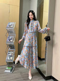 Long-Sleeved Broken Flower Dress-Outfit