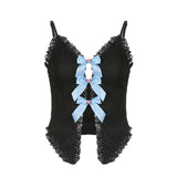 And Spicy Wind Bow Stitching Hollow Out Sling Small Vest Female 2024 Spring / Summer Lace Slim Top-Outfit