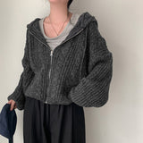 Cable Knit Oversized Zip Up Hooded Cardigan-Outfit
