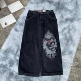 Year's Hot Classic Retro Y2K Loose Letter Jeans High Street Leisure Punk Style Is Wide.-Outfit