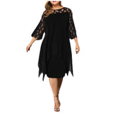 Fongt Women's Lace Splicing Seven-Sleeve Irregularly Sleeves Chiffon Dress Women
