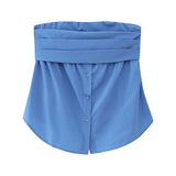 New Pleated Buckle Decorative Elastic Poplin Bra Top 4661008-Outfit