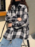 Checkered Print Button Blouse-Outfit