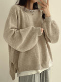 Oversized Split Hem Pullover Sweater-Outfit