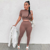 Fongt New Women's Casual Two-Piece Slim Short Sleeve Sports Suit-Outfit