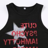 Star Print Side Cutout Tie Crop Tank Top-Outfit