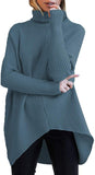 Fongt Winter Women Irregular Hem High Collar Jumper Long Sleeve Knit Sweater