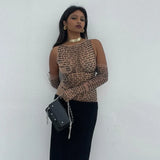 Mesh Letter Print Sleeveless Top With Gloves-Outfit