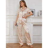 Fongt Female Summer Thin Ice Silk Short-Sleeved Shirt Trousers Two-Piece Home Suit OZON-Outfit
