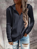 Fongt And Winter New Solid Color Casual Hoodie Loose Zipper Half Cardigan Set Long Sleeve Hooded Knit Women's Wear-Outfit