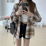 Vintage Plaid Oversized Loose Blouse-Outfit